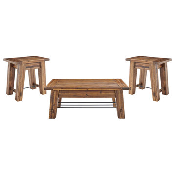 Durango Industrial Wood 48"L Coffee Table and Two End Tables, Set of 3
