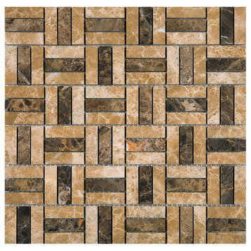 11.75"x11.75" Maze Stone Mosaic Tile Sheet, Crema Marfil and Dark Emperador