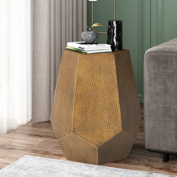 Spofford Modern Hammered Iron Geometric Side Table, Brushed Antique Gold
