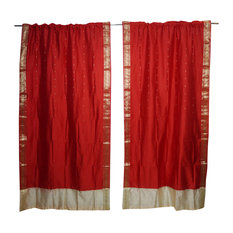 Mogul Interior - 2 Red Sari Panel Rod Pocket Curtains Drape Panels Home Decor 84x44 - Curtains