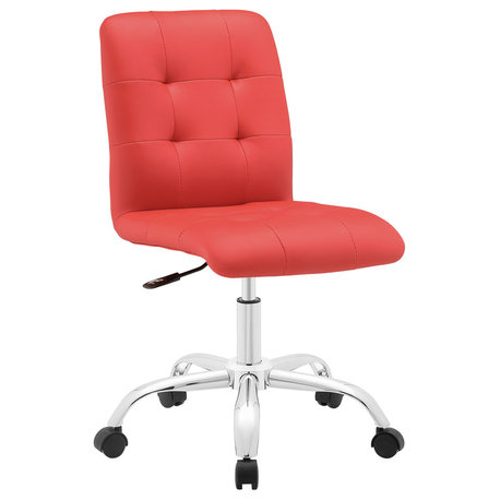 Prim Armless Mid Back Faux Leather Office Chair, Red