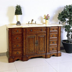 Antique 58 inch Bathroom Vanities Medium Walnut Finish - Bathroom Vanities And Sink Consoles