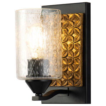 Arcadia 1 Light Bath Vanity Light in Matte Black with Gold Accents