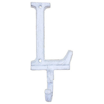 Whitewashed Cast Iron Letter L Alphabet Wall Hook 6''
