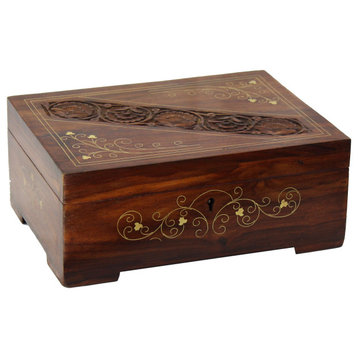 Natural Geo Handmade Rosewood Carved Wooden Decorative Box with Key