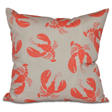 Lobster Fest, Animal Print Pillow, Taupe And Beige, 16"x16"