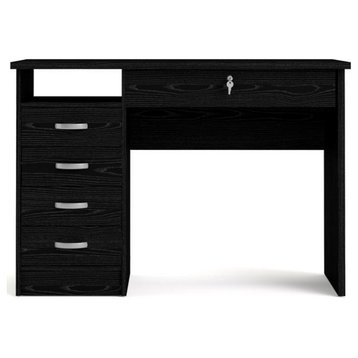 Desk with 5 Drawers Black Woodgrain