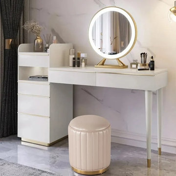 Off-White Makeup Vanity with Stool