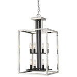 Z-Lite - Quadra 8 Light Chandelier, Brushed Nickel and Black - Let this tasteful eight-light chandelier add dimension and style to a contemporary space. Illuminating a dining ensemble or entryway, its geometric silhouette blends brushed nickel finish steel with black candelabra-style bulb bases arranged in an orderly fashion, creating a sleek, enticing effect.