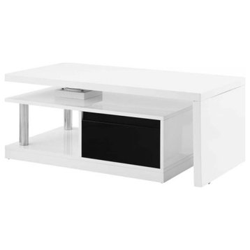 63" White Rectangular Coffee Table With Two Drawers And Shelf