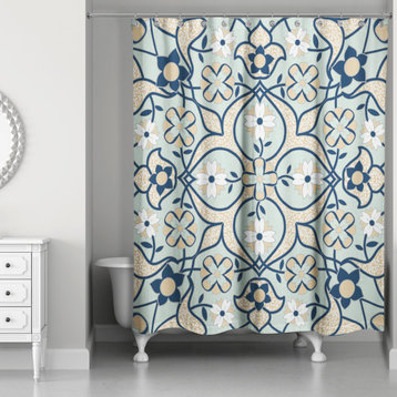Mint Tile 71x74 Shower Curtain