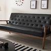 Sorrento Retro Upholstered Wooden 3-Seater Sofa, Black Faux Leather