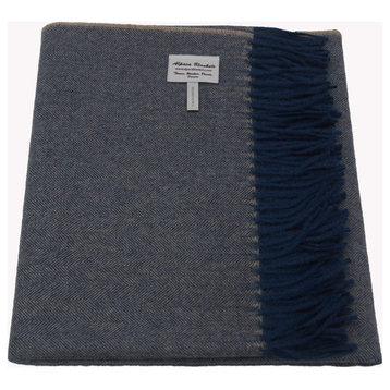 100% Baby Alpaca NY Herringbone Throw / Afghan Blanket, Blue