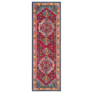 Safavieh Monaco Collection MNCB207 Rug, Red/Turquoise, 2'3" X 7'