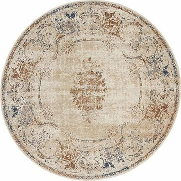 Unique Loom Beige Chateau Lincoln 4' 0 x 4' 0 Round Rug