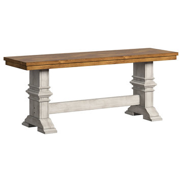 Arbor Hill Two-Tone Trestle Base Dining Bench, Antique White