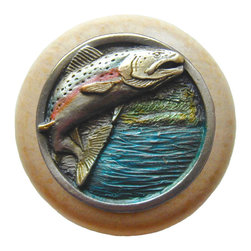 Inviting Home Inc. - Leaping-Trout Natural Wood Knob, Unfinished With Hand-Tinted Pewter - Cabinet And Drawer Knobs