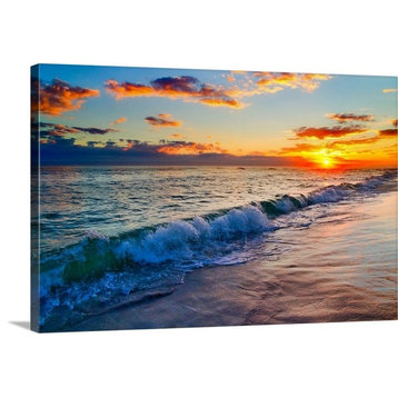 Vibrant Red Sunset Over Breaking Wave Destin Wrapped Canvas Art Print, 24"x