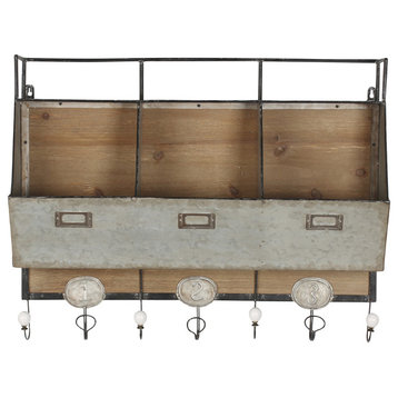 DesignOvation Arnica Rustic Wall Storage Pockets With Hooks
