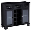 Traditional Sideboard, 6 Bottles Wine Rack & 2 Doors With Glass Front, Black