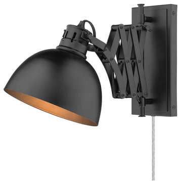 1 Light 10" Tall Articulating Wall Sconce, Black With Black Shade
