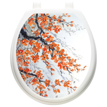 Orange Blossoms Toilet Tattoos Seat Cover, Vinyl Lid Decal, Bathroom Decor  , Round