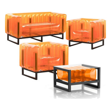 Mojow Eko Yomi 4 Piece Living Room & Garden Set | Black Frame - Crystal Orange