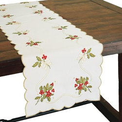 Xia Home Fashions - Holly Berry Embroidered Collection Table Runner - Table Runners