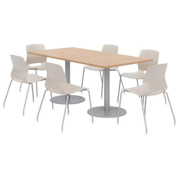 36 x 72" Table - 6 Moonbeam Lola Chairs - Maple Top - Silver Base