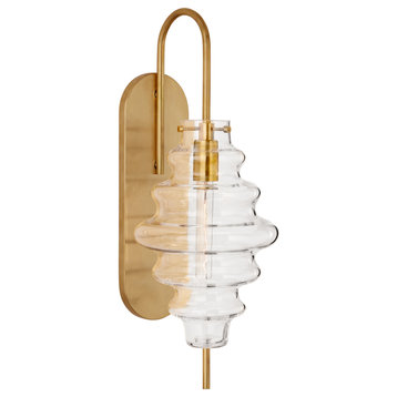 Tableau Wall Sconce, 1-Light, Antique Burnished Brass, Clear Glass, 17.5"H