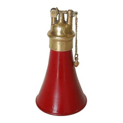 Brass and Red Horn Shaped DRP Petrol Table Pull Chain Lighter by Zunder - Desk Accessories