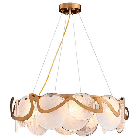 Colomars | Creative Drum Gold Glass Chandelier, White, 23.5''