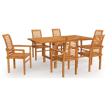 vidaXL Solid Teak Wood Patio Dining Set 7 Piece Garden Dinner Dinette Seat