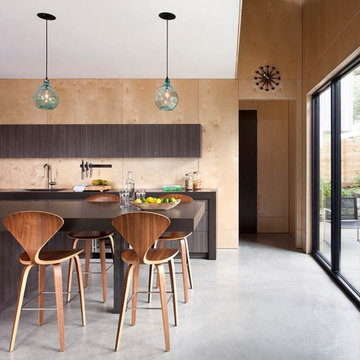 Barcode House Kitchen with Cherner Stools and Token NYC Pendants
