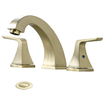 8 Inch Widespread Double Handles Bathroom Faucet With Pop Up Drain, Brushed Gold