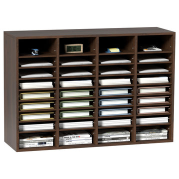 36 Compartments Wood File Organiser Office Mailbox with Adjustable Shelves, Brown