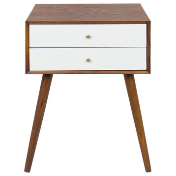 Finco Side Table with 2 Drawers, Walnut Brown/White 18x15x24