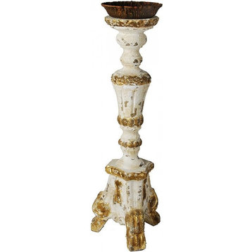 Candlestick Candleholder Transitional Gold White Wood Carved