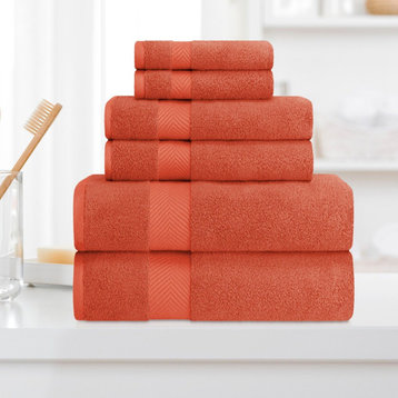 6 Piece Cotton Zero Twist Textured Towel Set, Brick