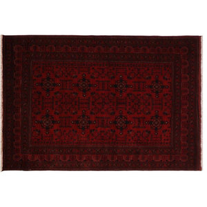 304400 Hand-Knotted Wool Rug eCarpet Gallery Area Rug for Living Room Bedroom Finest Khal Mohammadi Bordered Red Rug 4'2 x 6'4