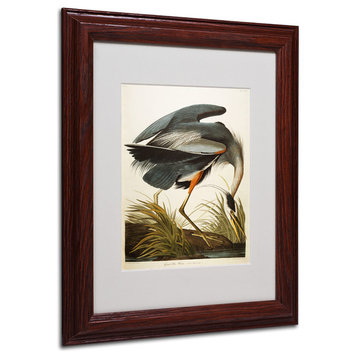 'Great Blue Heron' Matted Framed Canvas Art by John James Audubon