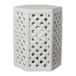 White Hexagon Lattice Garden Stool - Accent And Garden Stools