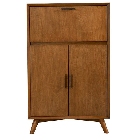 Wooden Large Bar Cabinet With Drop Down Tray And Double Door Cabinet, Brown