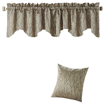 Branch Jacquard Valance and Pillow Shell Sets , Gray, 20" X 20" / 56" X 19"