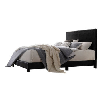 Lien Leatherette Upholstered Bed, Black, Queen