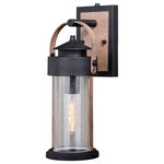 Vaxcel - Cumberland 6" Outdoor Wall Light Textured Dark Bronze and Burnished Oak - The Cumberland outdoor collection highlights a modern twist on a classic lantern design. These wall lights, pendants or flush mounts feature the very popular clear seeded glass and when paired with a vintage bulb are the perfect throwback light source for your home's exterior. Dusk to dawn photo cell automatically turns fixture on in the dark and off in the light for added safety and security, saving energy during daylight hours.