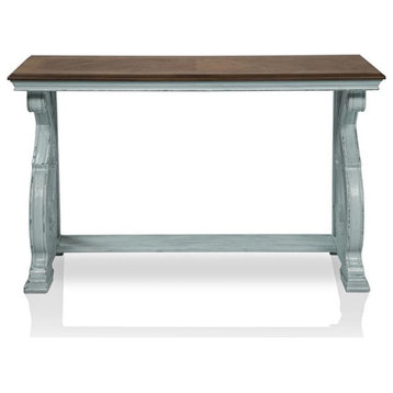 Furniture of America Adelman Solid Wood Console Table in Oak and Antique Blue