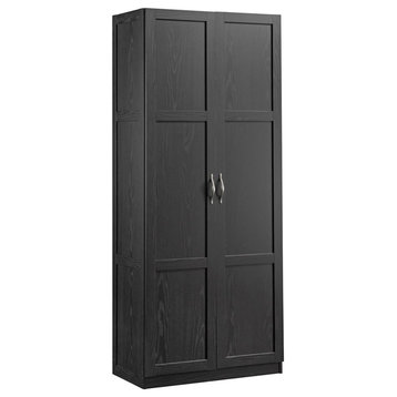 Pemberly Row 4-Shelf Engineered Wood Storage Cabinet in Black