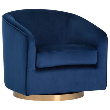Maklaine 19" Modern Fabric Swivel Lounge Chair in Navy Blue Sky