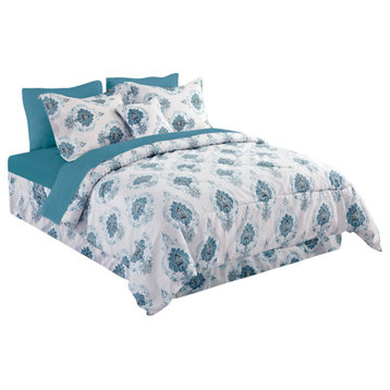 Bibb Home 8 Piece Comforter Set, Blue Paisley, Queen